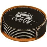 Black with Silver Engraving Round 6-Coaster Set - Laser Engraved Gift