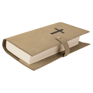 Light Brown with Black Engraving Book/Bible Cover with Snap Closure - Laser Engraved Leatherette