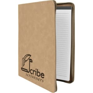 Leatherette Zipper Portfolio with Notepad - Laser Engraved Leatherette