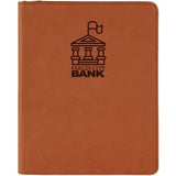 Rawhide with Black Engraving Leatherette Zipper Portfolio with Notepad - Laser Engraved Leatherette