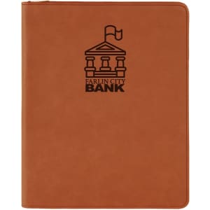 Rawhide with Black Engraving Leatherette Zipper Portfolio with Notepad - Laser Engraved Leatherette