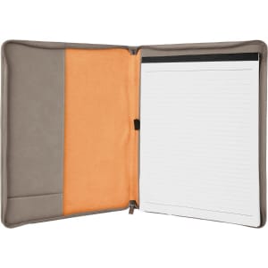 Gray with Black Engraving Leatherette Zipper Portfolio with Notepad - Laser Engraved Leatherette
