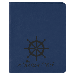 Blue with Black Engraving Leatherette Zipper Portfolio with Notepad - Laser Engraved Leatherette