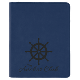 Blue with Black Engraving Leatherette Zipper Portfolio with Notepad - Laser Engraved Leatherette