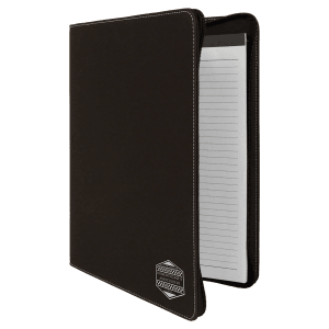 Black with Silver Engraving Leatherette Zipper Portfolio with Notepad - Laser Engraved Leatherette
