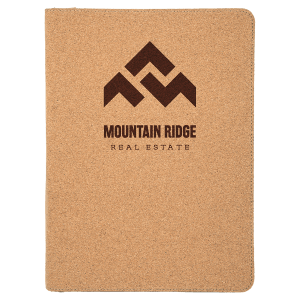 Cork with Black Engraving Leatherette Zipper Portfolio with Notepad - Laser Engraved Leatherette