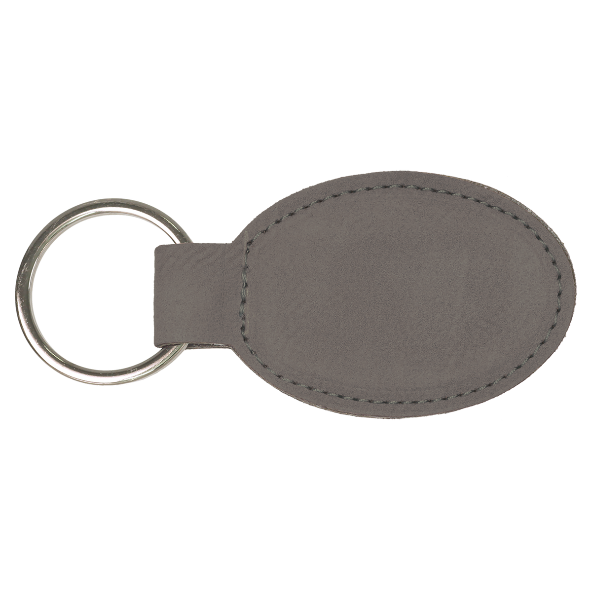 Gray with Black Engraving Oval Keychain - Laser Engraved Leatherette