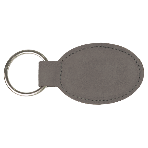 Gray with Black Engraving Oval Keychain - Laser Engraved Leatherette