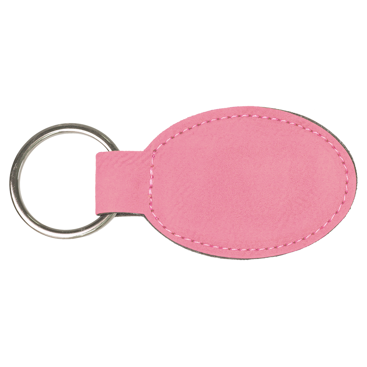Pink with Black Engraving Oval Keychain - Laser Engraved Leatherette