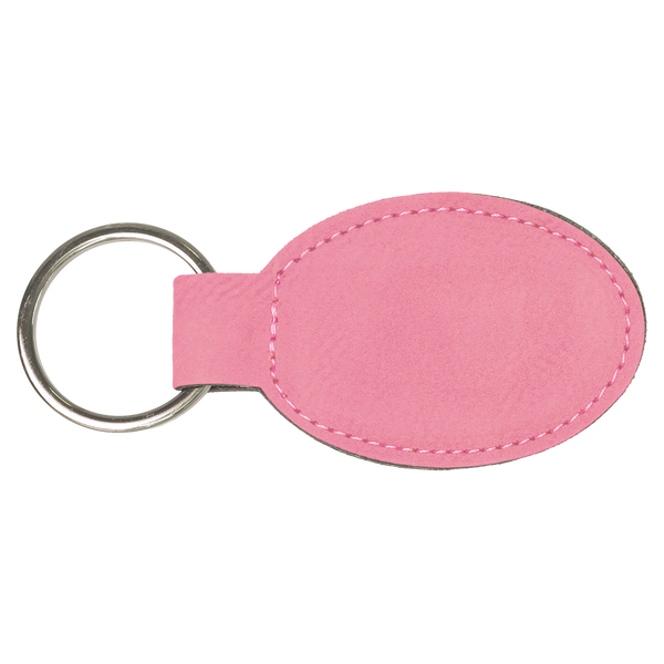 Pink with Black Engraving Oval Keychain - Laser Engraved Leatherette