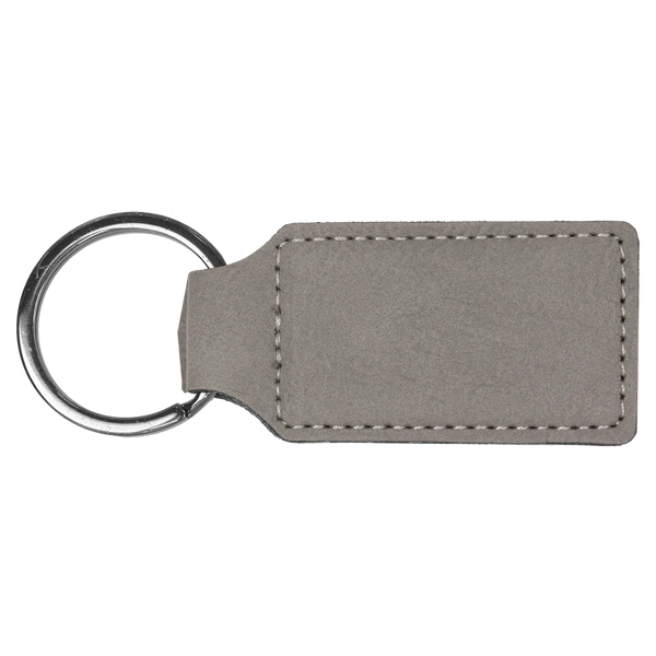 Gray with Black Engraving Rectangle Keychain - Laser Engraved Leatherette