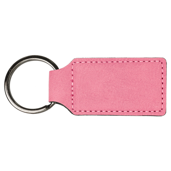 Pink with Black Engraving Rectangle Keychain - Laser Engraved Leatherette