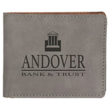 Gray with Black Engraving Bifold Wallet - Laser Engraved Leatherette