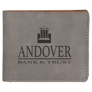 Gray with Black Engraving Bifold Wallet - Laser Engraved Leatherette