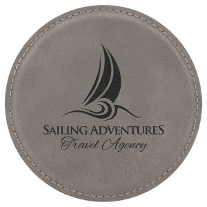 Gray with Black Engraving Round Single Coaster - Laser Engraved Gift