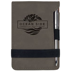 Gray with Black Engraving Mini Notepad with Pen - Laser Engraved Leatherette