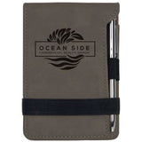 Gray with Black Engraving Mini Notepad with Pen - Laser Engraved Leatherette