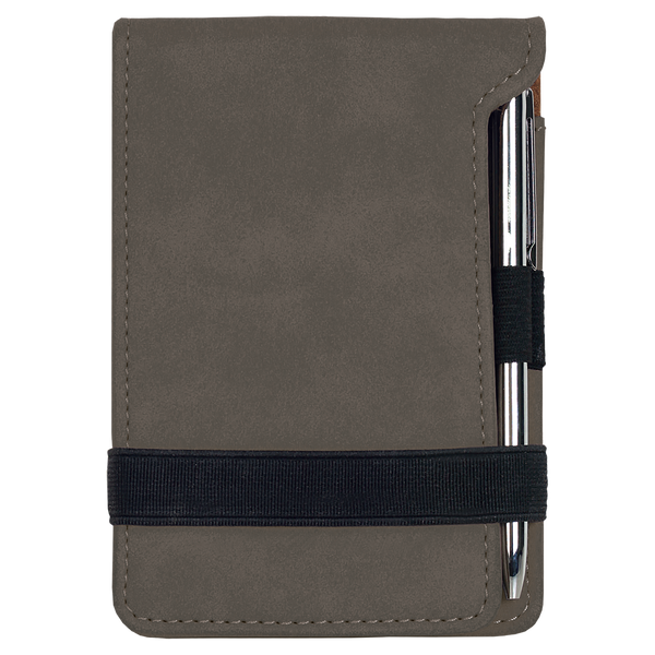 Gray with Black Engraving Mini Notepad with Pen - Laser Engraved Leatherette
