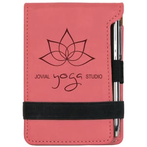 Pink with Black Engraving Mini Notepad with Pen - Laser Engraved Leatherette
