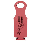 Pink with Black Engraving Leatherette Wine Bag - Laser Engraved Leatherette