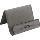 Gray with Black Engraving Business Card Holding Easel - Laser Engraved Leatherette
