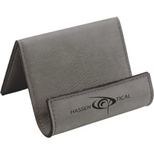 Gray with Black Engraving Business Card Holding Easel - Laser Engraved Leatherette