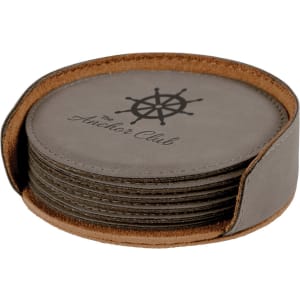 Gray Round 6-Coaster Set - Laser Engraved Gift