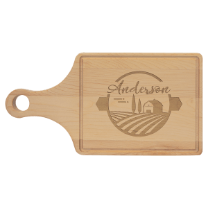 Maple Cutting Board Paddle Shape with Drip - Laser Engraved Kitchen