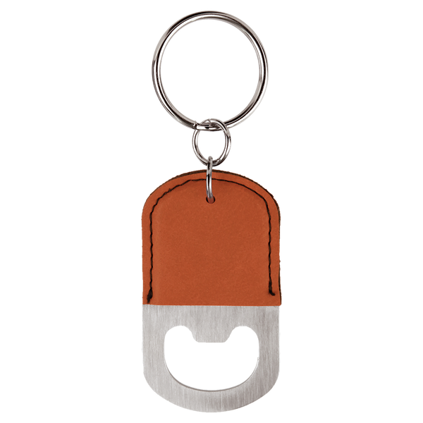 Rawhide with Black Engraving Bottle Opener Keychain - Laser Engraved Drinkware