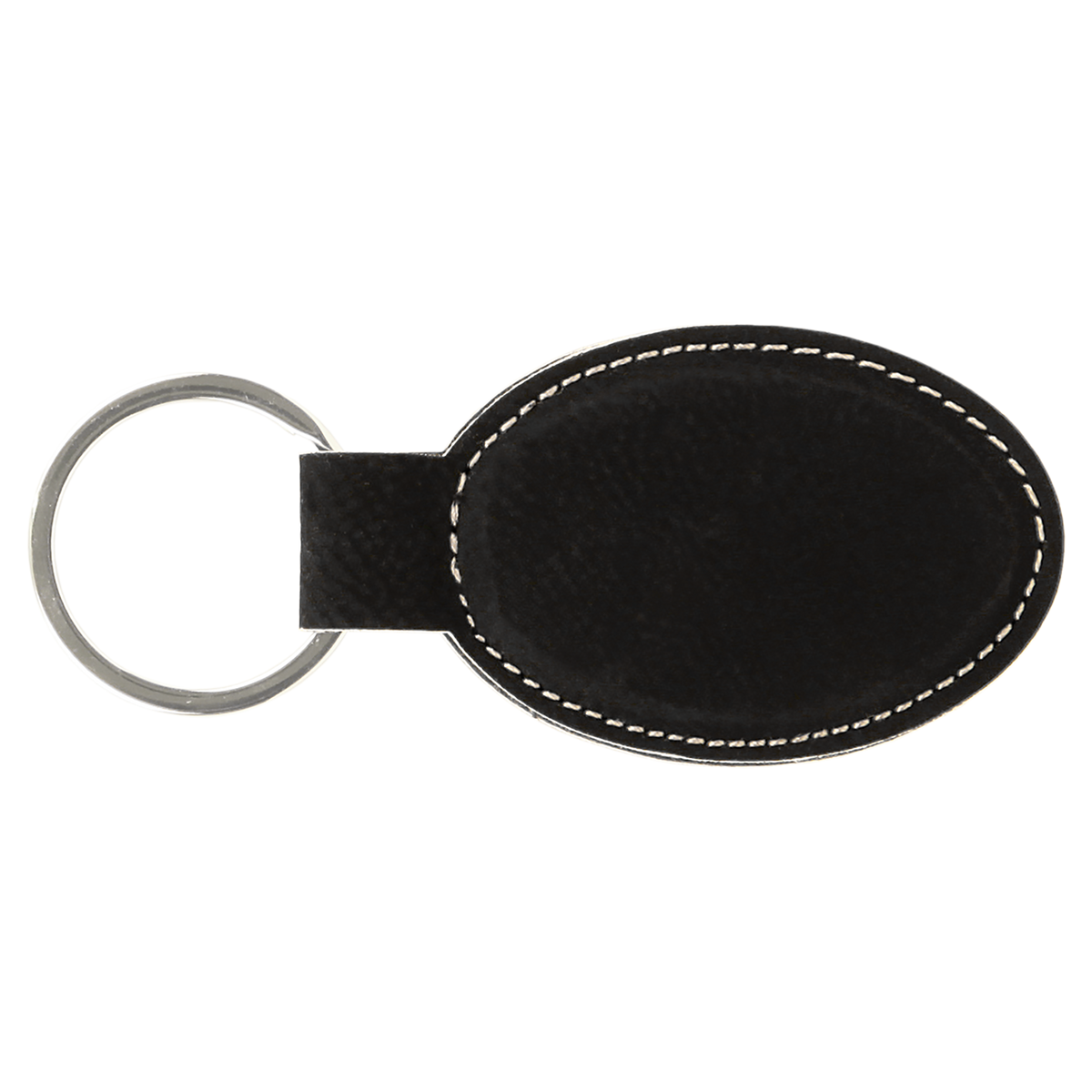 Black with Silver Engraving Oval Keychain - Laser Engraved Leatherette