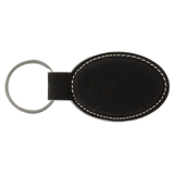 Black with Silver Engraving Oval Keychain - Laser Engraved Leatherette