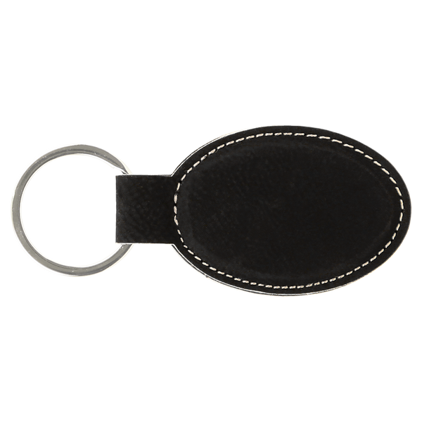 Black with Silver Engraving Oval Keychain - Laser Engraved Leatherette