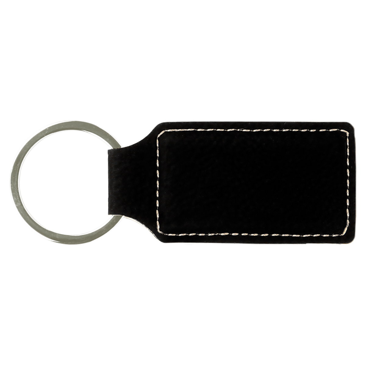Black with Silver Engraving Rectangle Keychain - Laser Engraved Leatherette