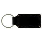 Black with Silver Engraving Rectangle Keychain - Laser Engraved Leatherette
