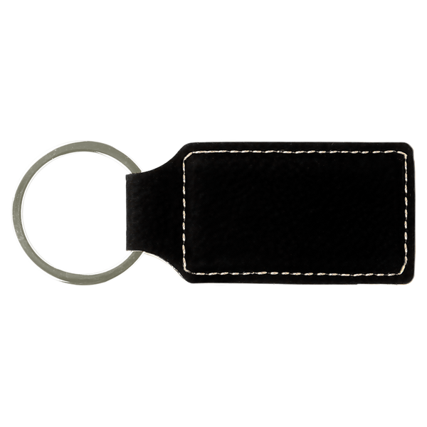 Black with Silver Engraving Rectangle Keychain - Laser Engraved Leatherette