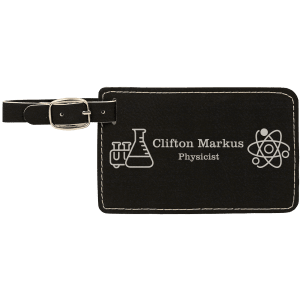 Black with Silver Engraving Luggage Tag - Laser Engraved Leatherette