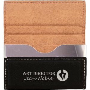 Black with Silver Engraving Hard Business Card Holder - Laser Engraved Leatherette