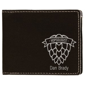 Black with Silver Engraving Bifold Wallet - Laser Engraved Leatherette