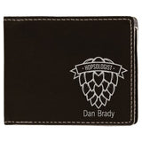 Black with Silver Engraving Bifold Wallet - Laser Engraved Leatherette