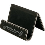 Black with Silver Engraving Business Card Holding Easel - Laser Engraved Leatherette