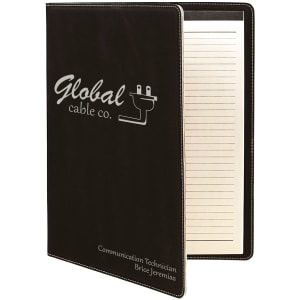 Black with Silver Engraving Portfolio with Notepad - Laser Engraved Leatherette