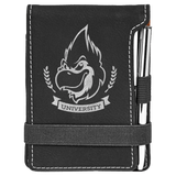 Black with Silver Engraving Mini Notepad with Pen - Laser Engraved Leatherette