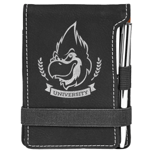 Black with Silver Engraving Mini Notepad with Pen - Laser Engraved Leatherette