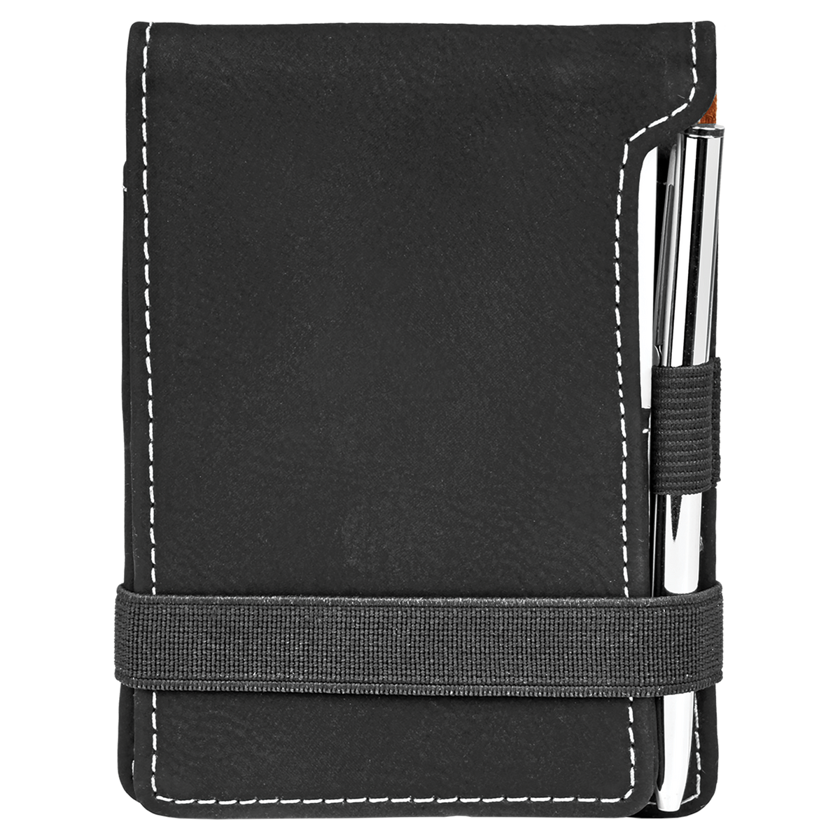 Black with Silver Engraving Mini Notepad with Pen - Laser Engraved Leatherette