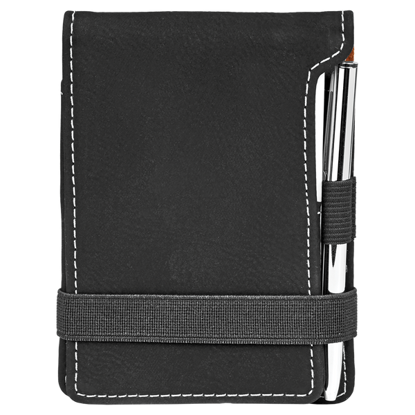 Black with Silver Engraving Mini Notepad with Pen - Laser Engraved Leatherette