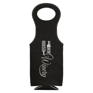 Black with Silver Engraving Leatherette Wine Bag - Laser Engraved Leatherette