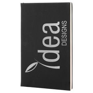 Black with Silver Engraving Journal with Lined Notepad - Laser Engraved Leatherette