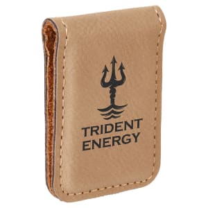 Light Brown with Black Engraving Money Clip - Laser Engraved Leatherette