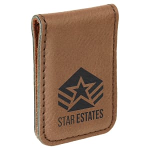 Dark Brown with Black Engraving Money Clip - Laser Engraved Leatherette