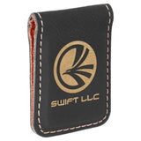 Black with Gold Engraving Money Clip - Laser Engraved Leatherette